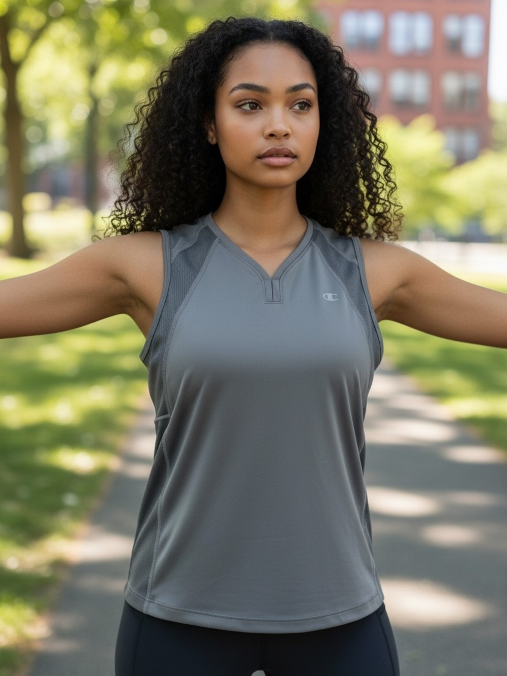 Champion Gray V-Neck Athletic Mesh Tank Top
